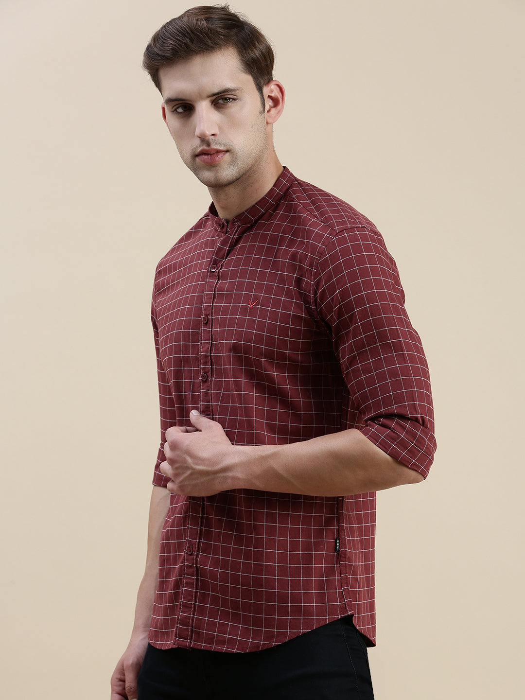 Men Maroon Checked Casual Shirt