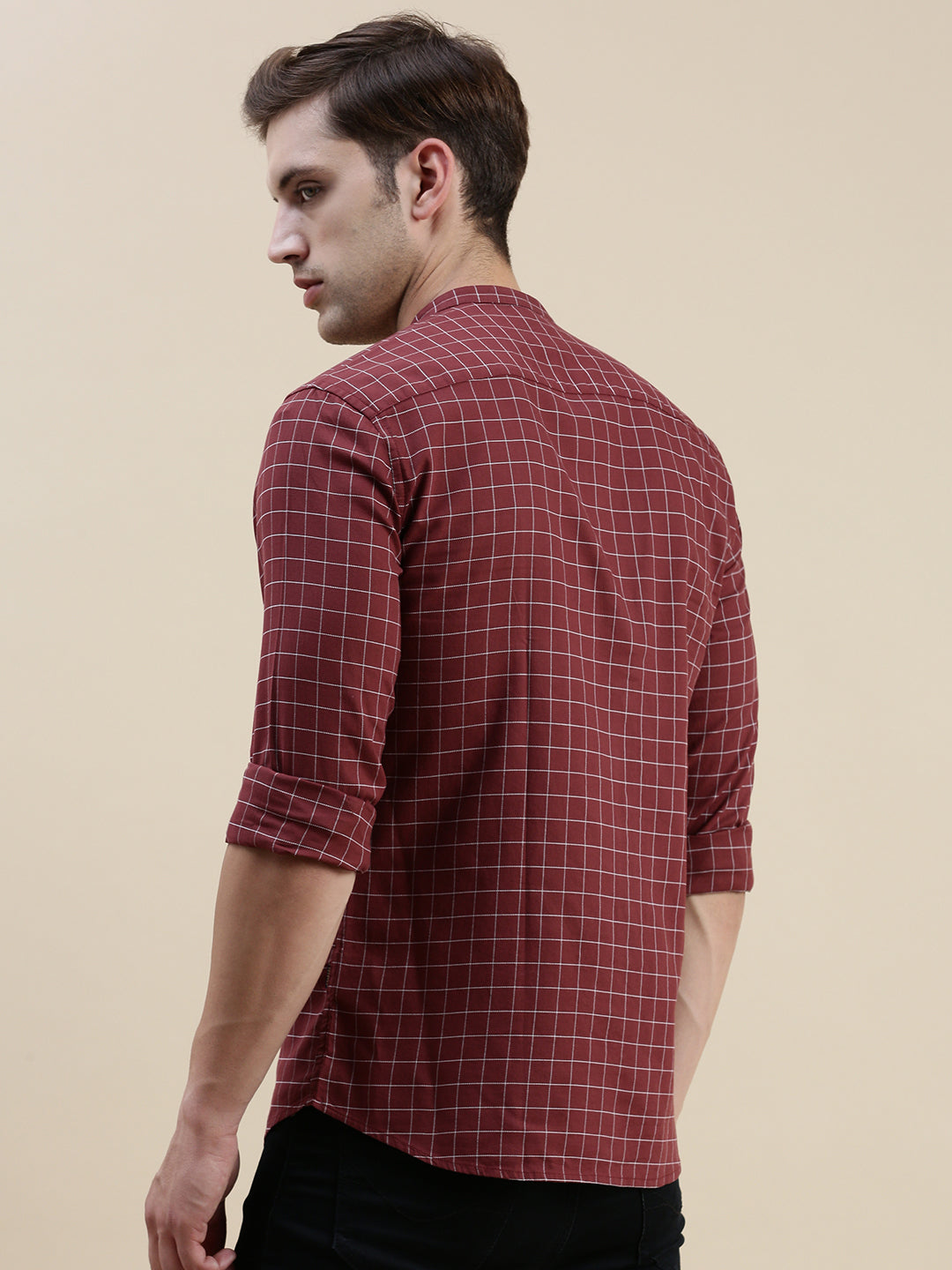 Men Maroon Checked Casual Shirt