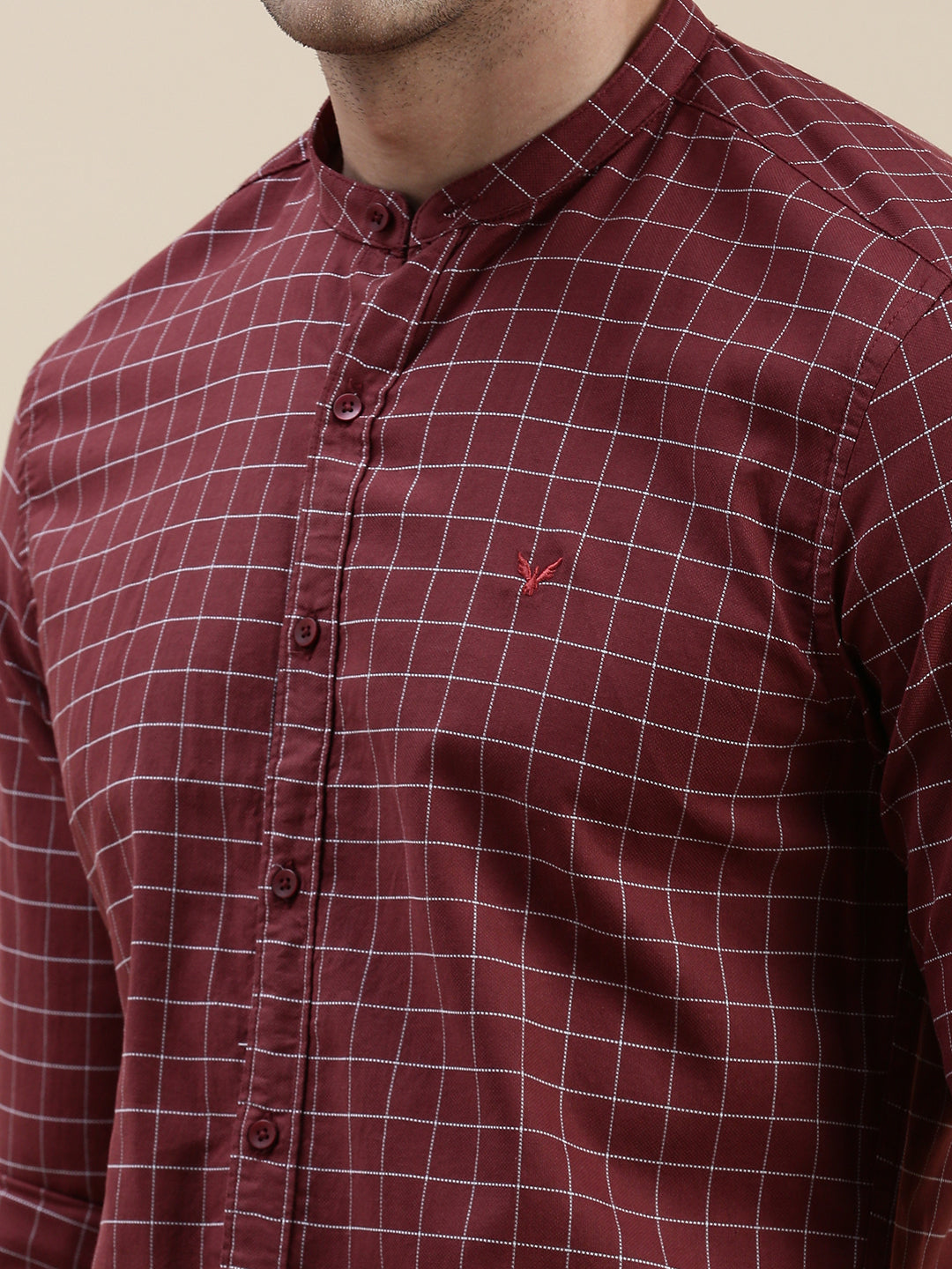 Men Maroon Checked Casual Shirt