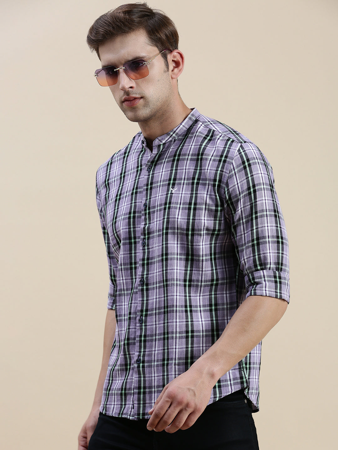 Men Purple Checked Casual Shirt