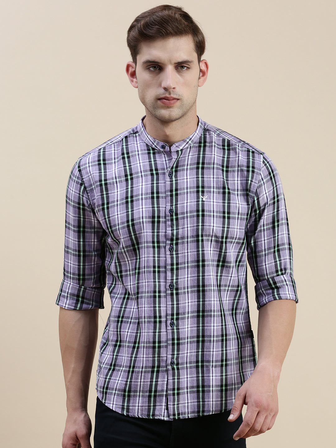 Men Purple Checked Casual Shirt