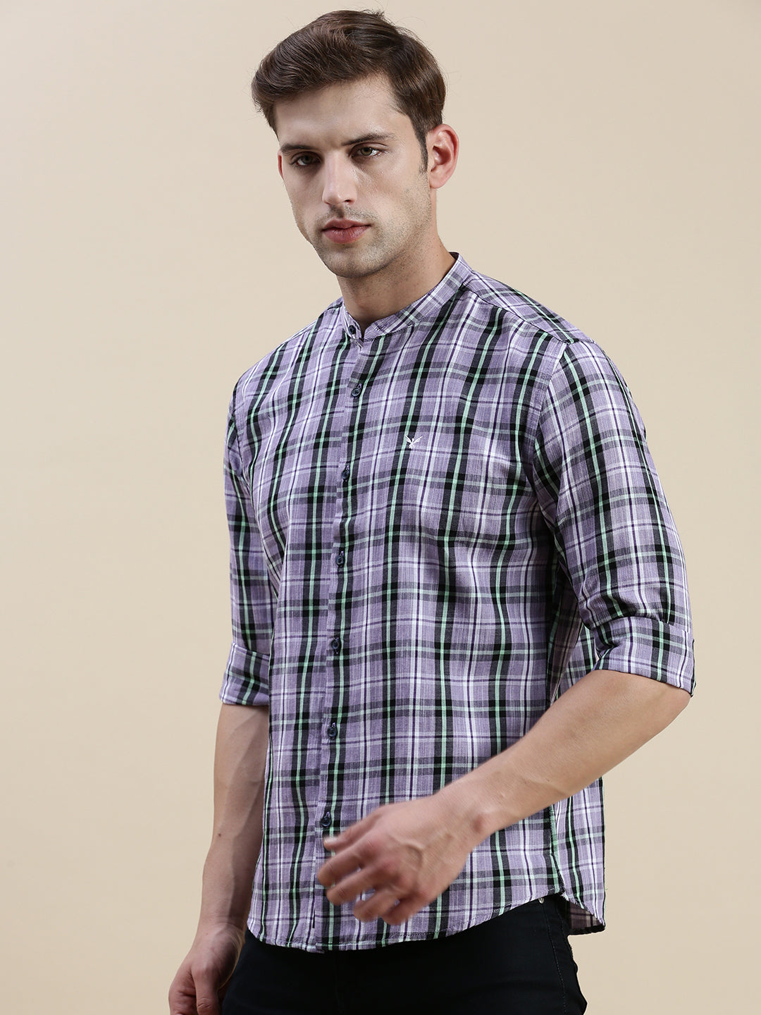 Men Purple Checked Casual Shirt