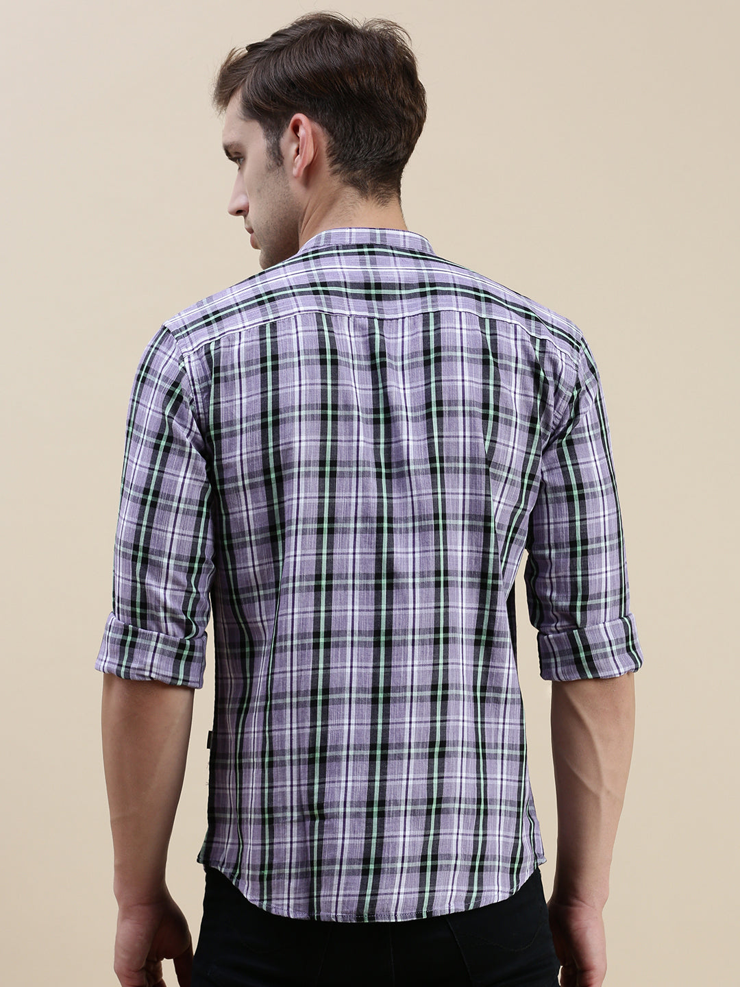 Men Purple Checked Casual Shirt