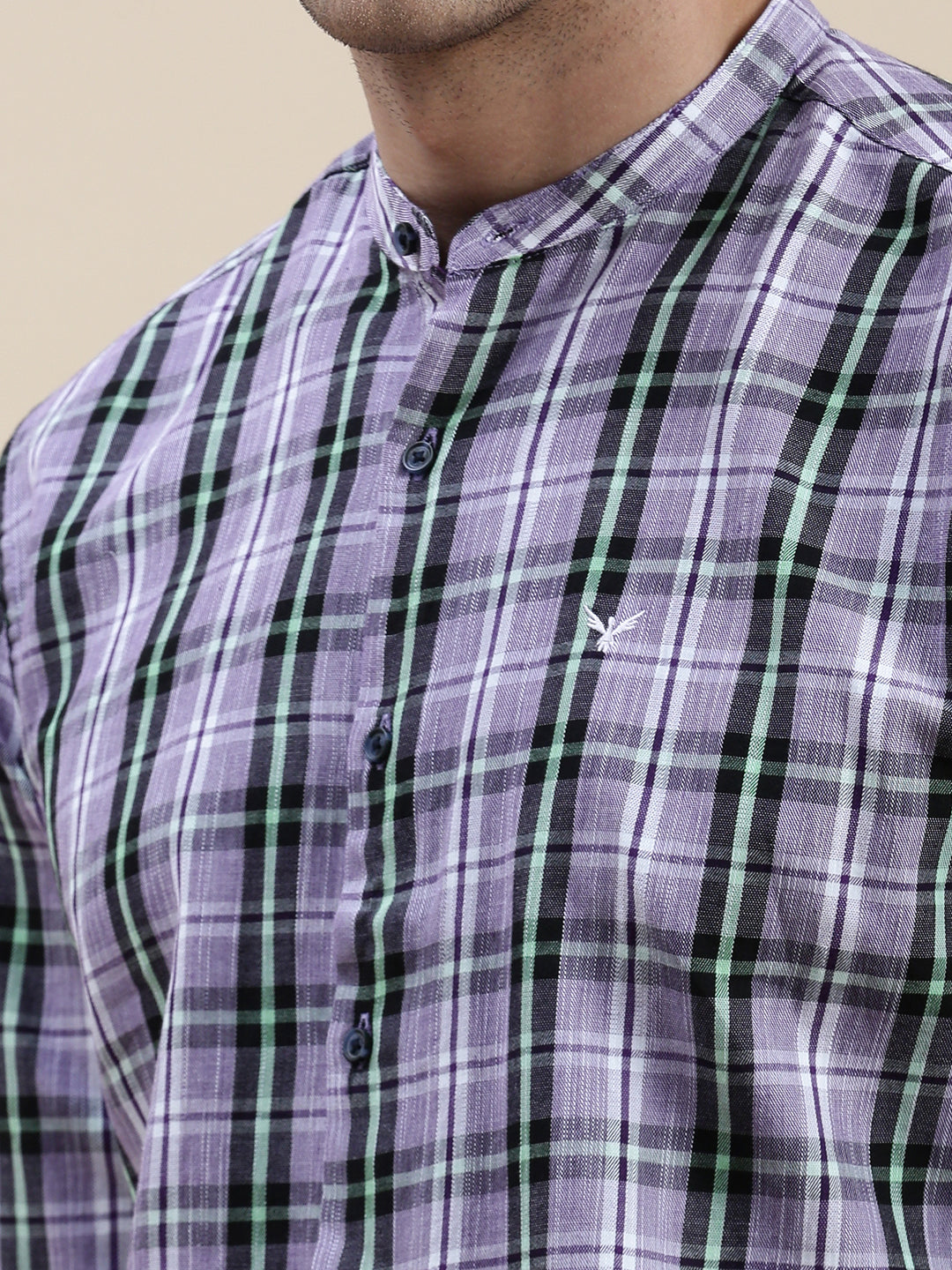 Men Purple Checked Casual Shirt