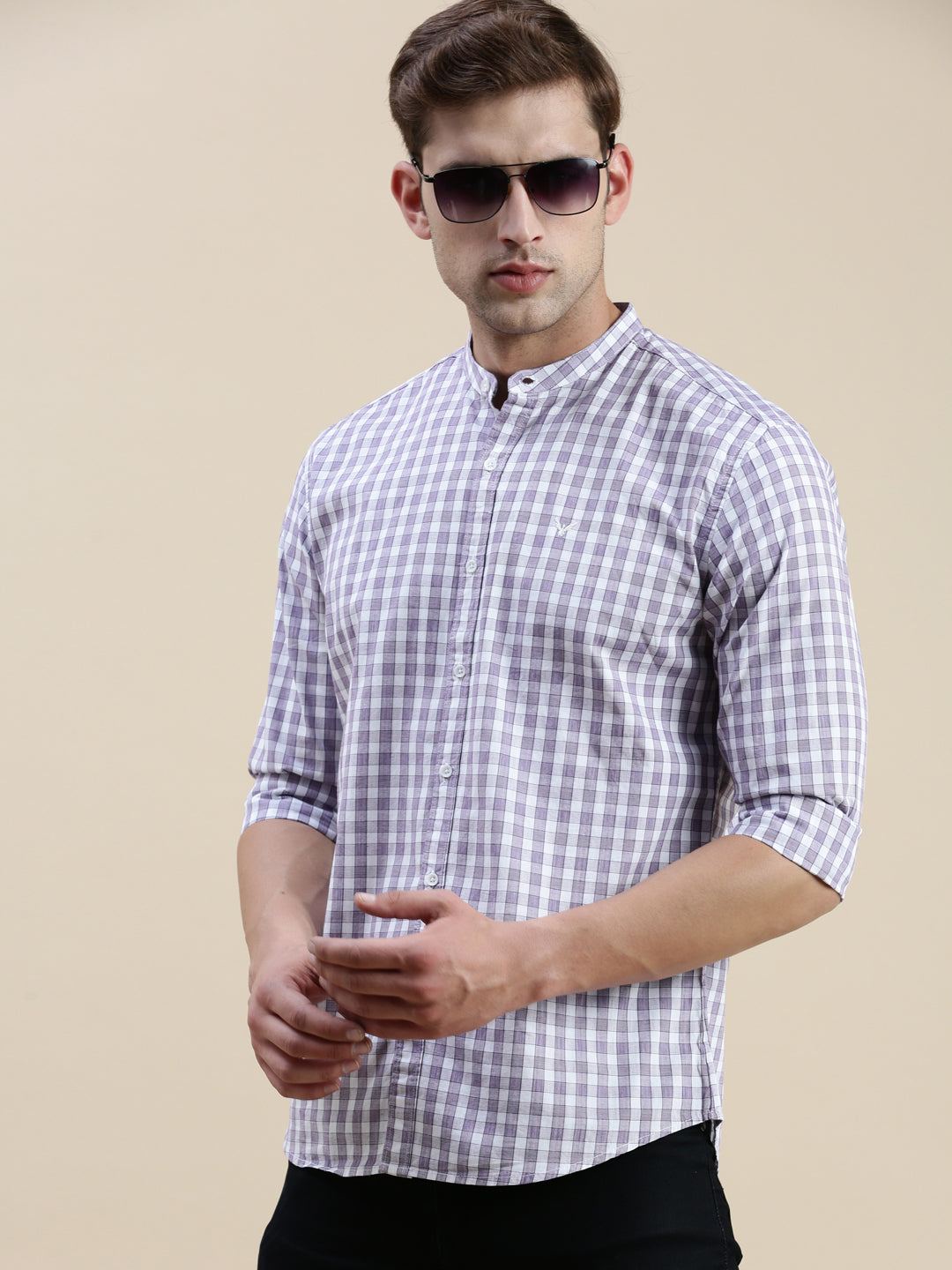 Men Purple Checked Casual Shirt