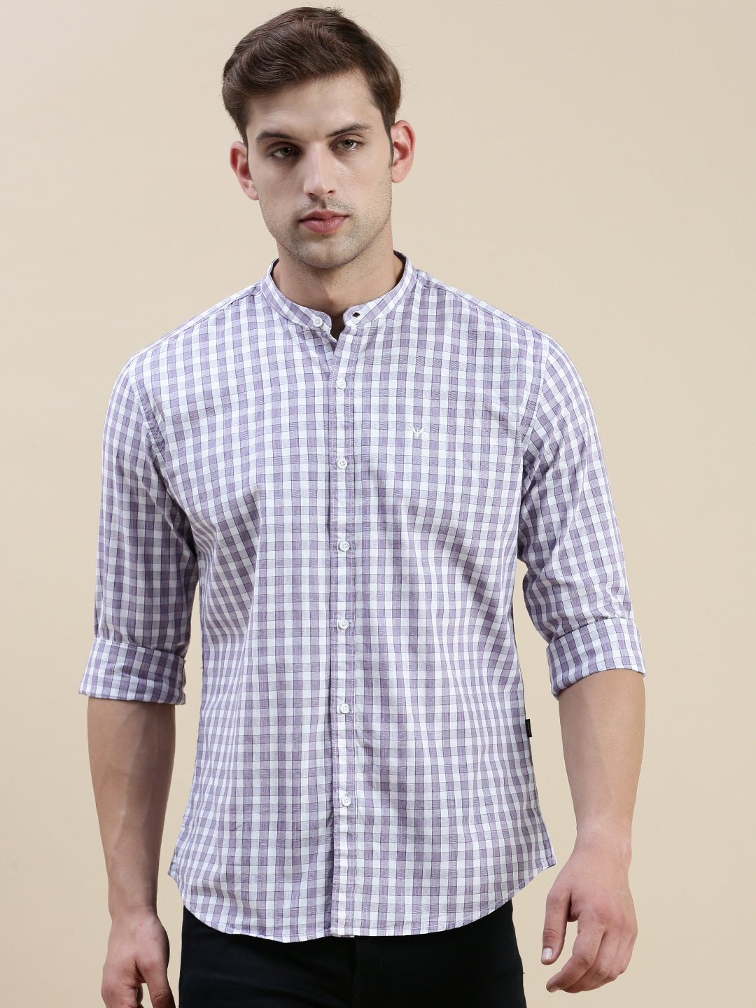 Men Purple Checked Casual Shirt