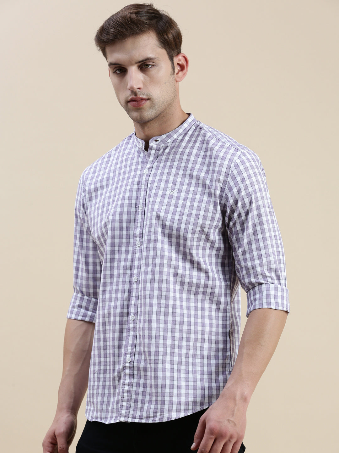 Men Purple Checked Casual Shirt