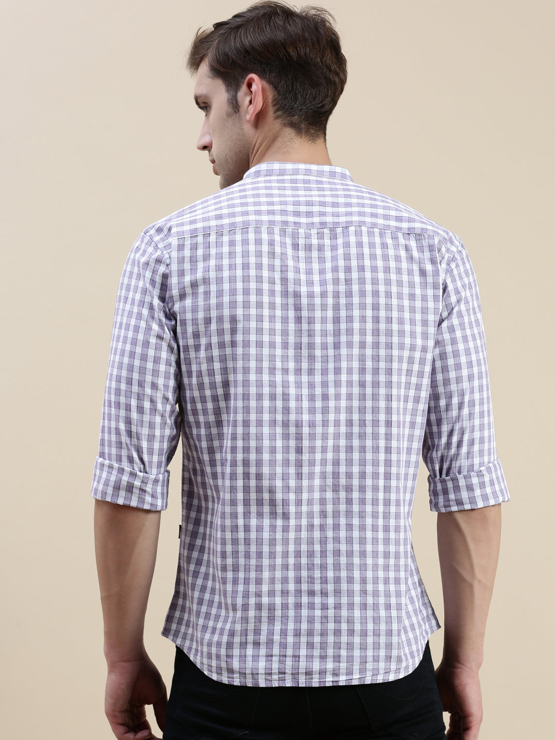 Men Purple Checked Casual Shirt