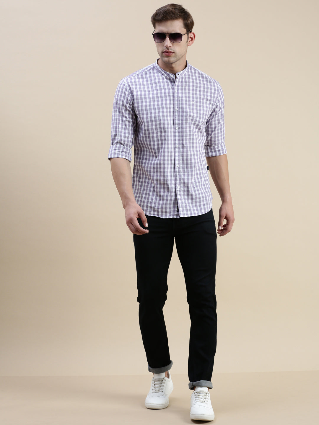 Men Purple Checked Casual Shirt