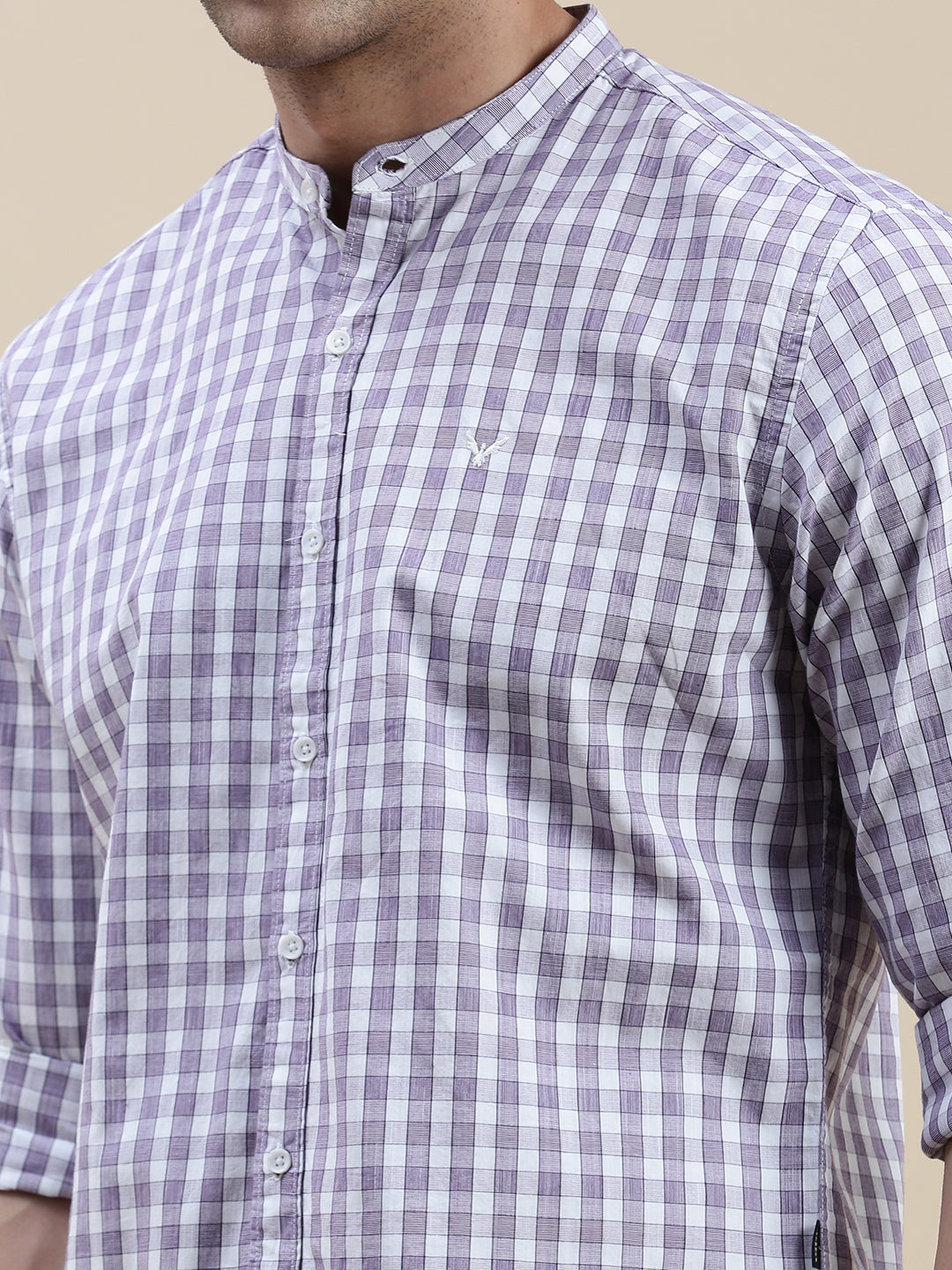 Men Purple Checked Casual Shirt