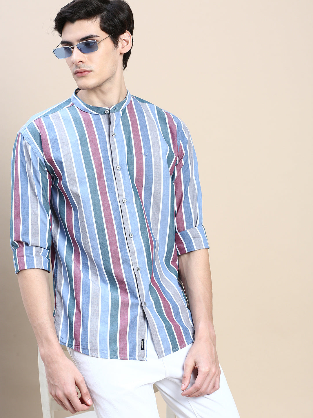 Men Blue Striped Casual Shirt