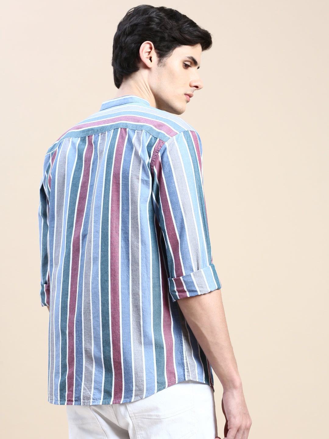 Men Blue Striped Casual Shirt