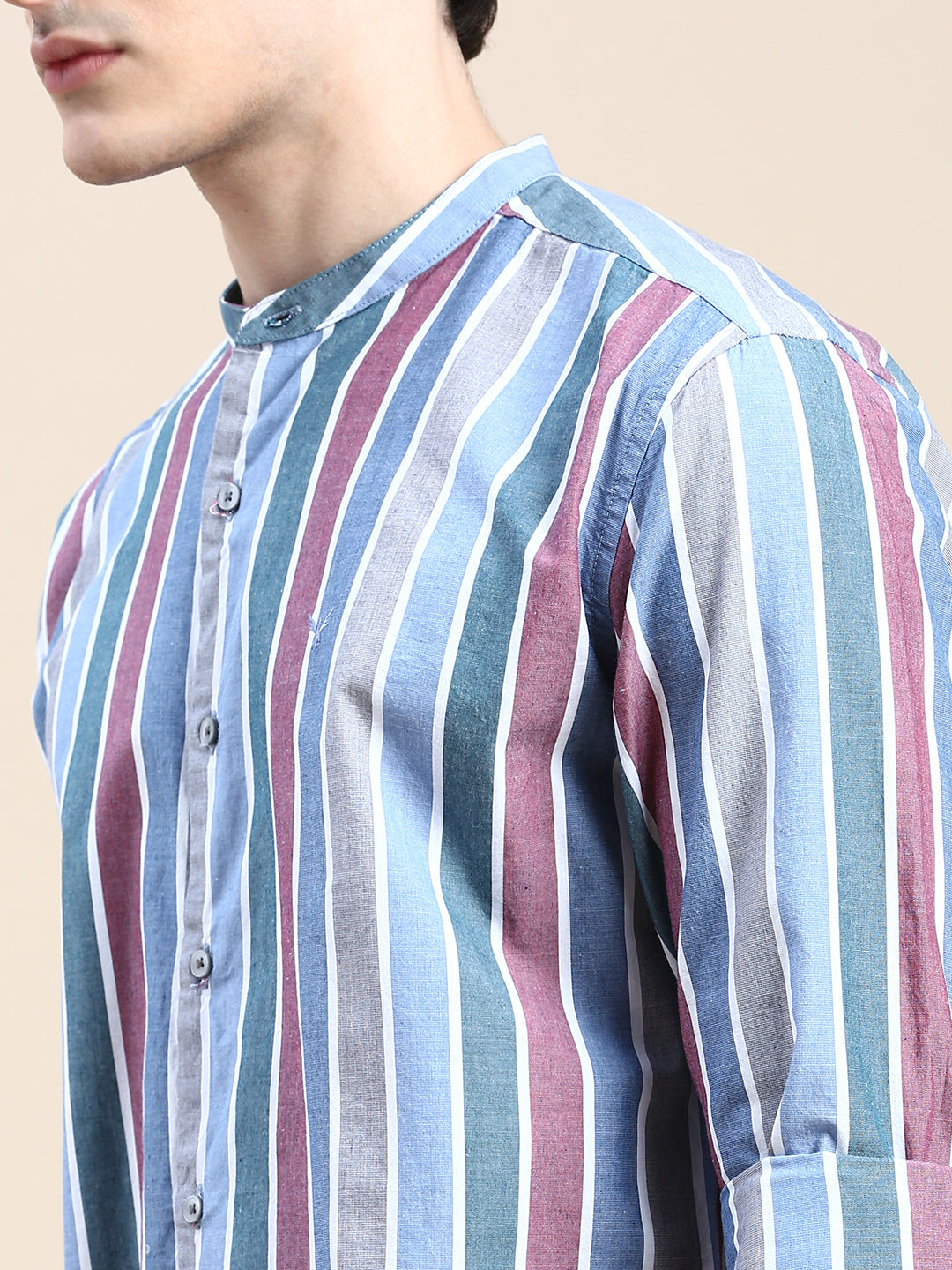 Men Blue Striped Casual Shirt