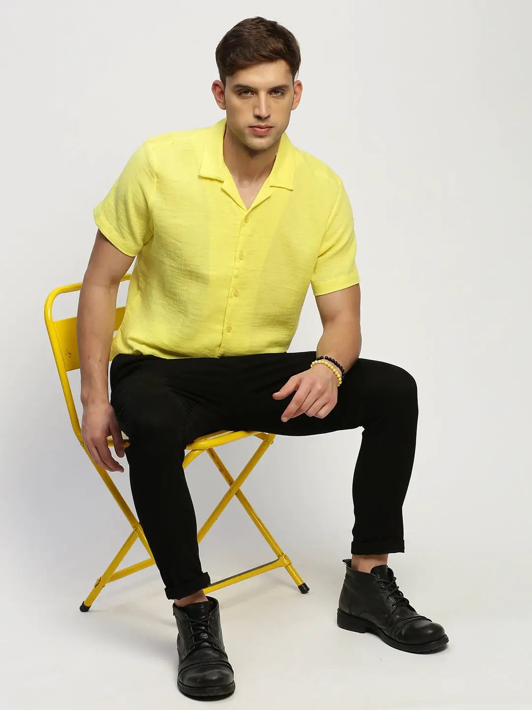 Men's Yellow Solid Shirt