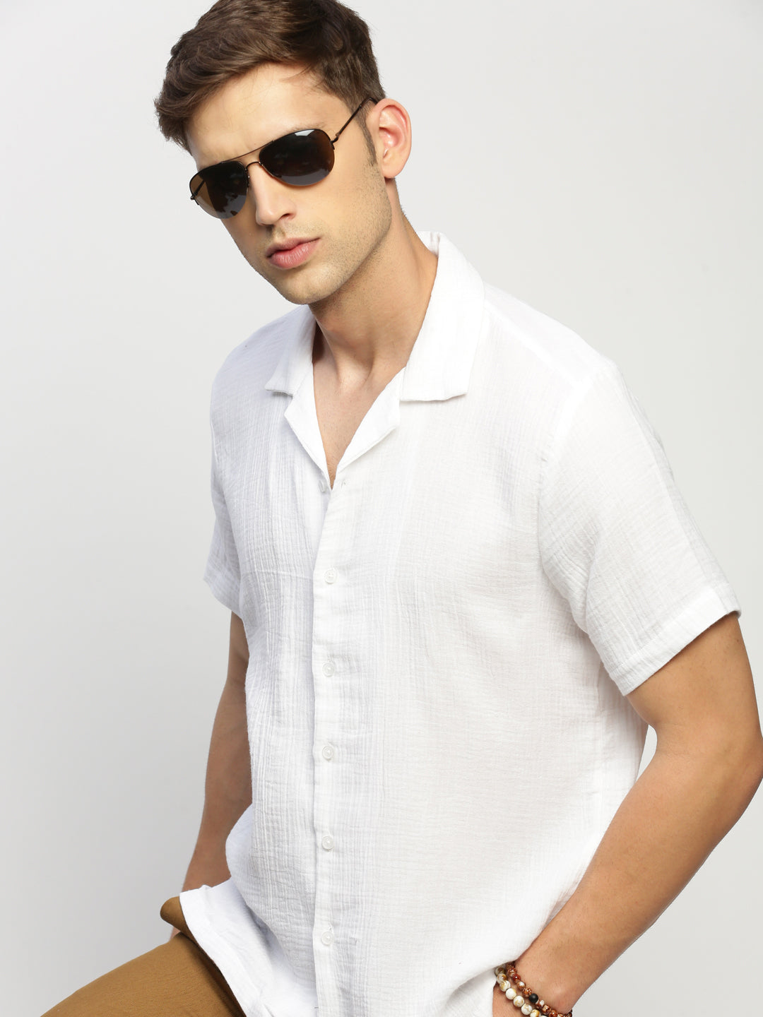 Men White Solid Shirt