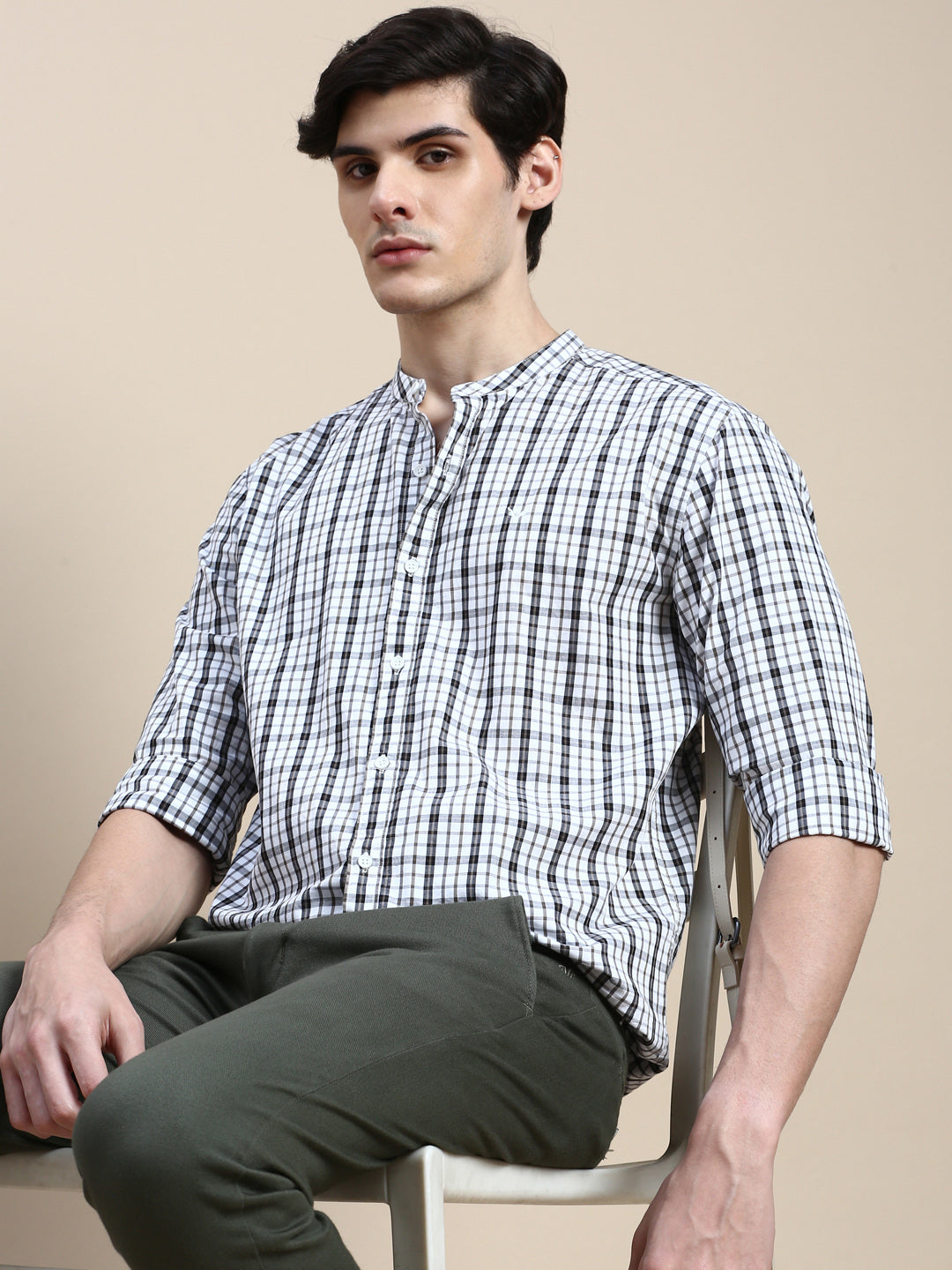 Men White Checked Casual Shirt