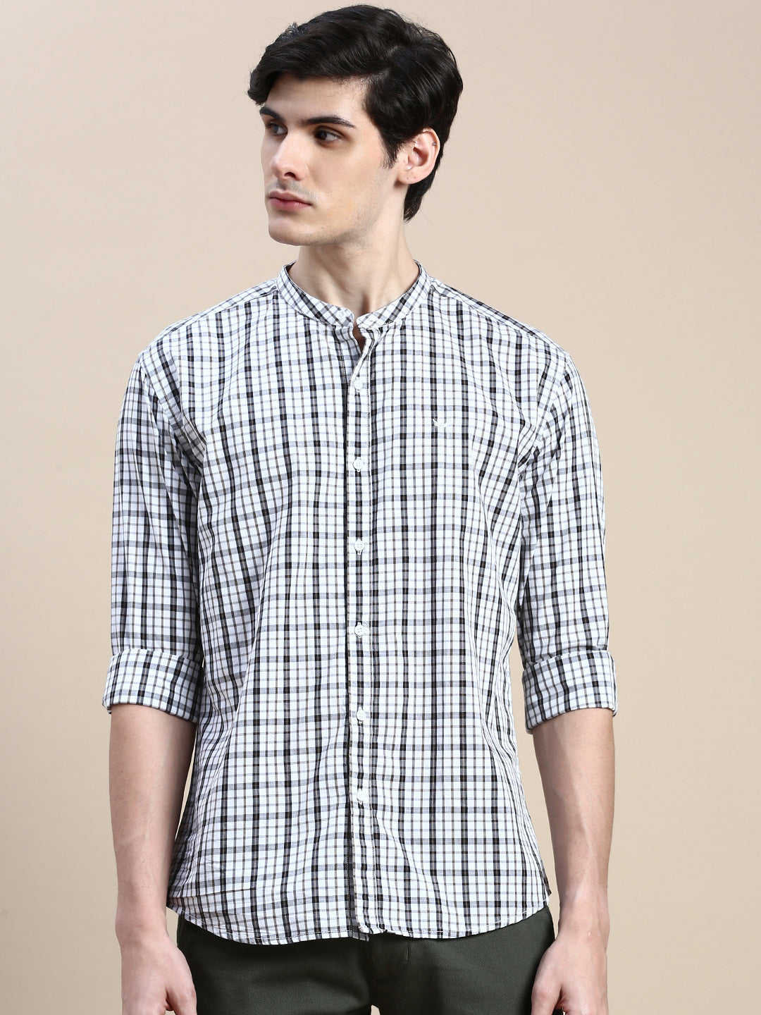 Men White Checked Casual Shirt