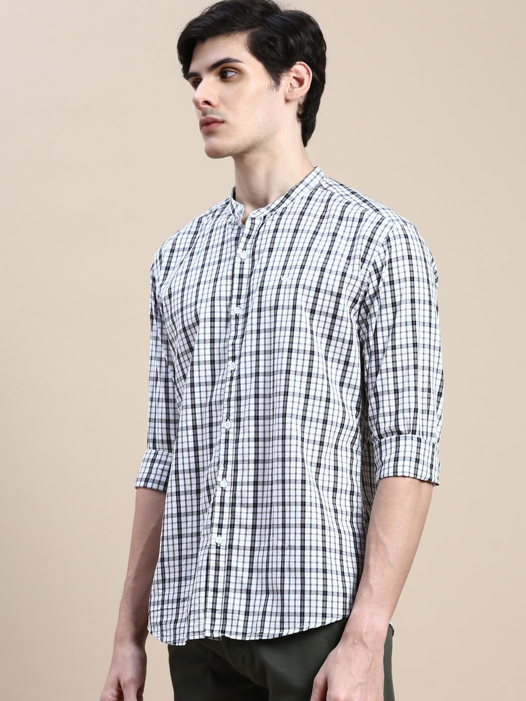 Men White Checked Casual Shirt