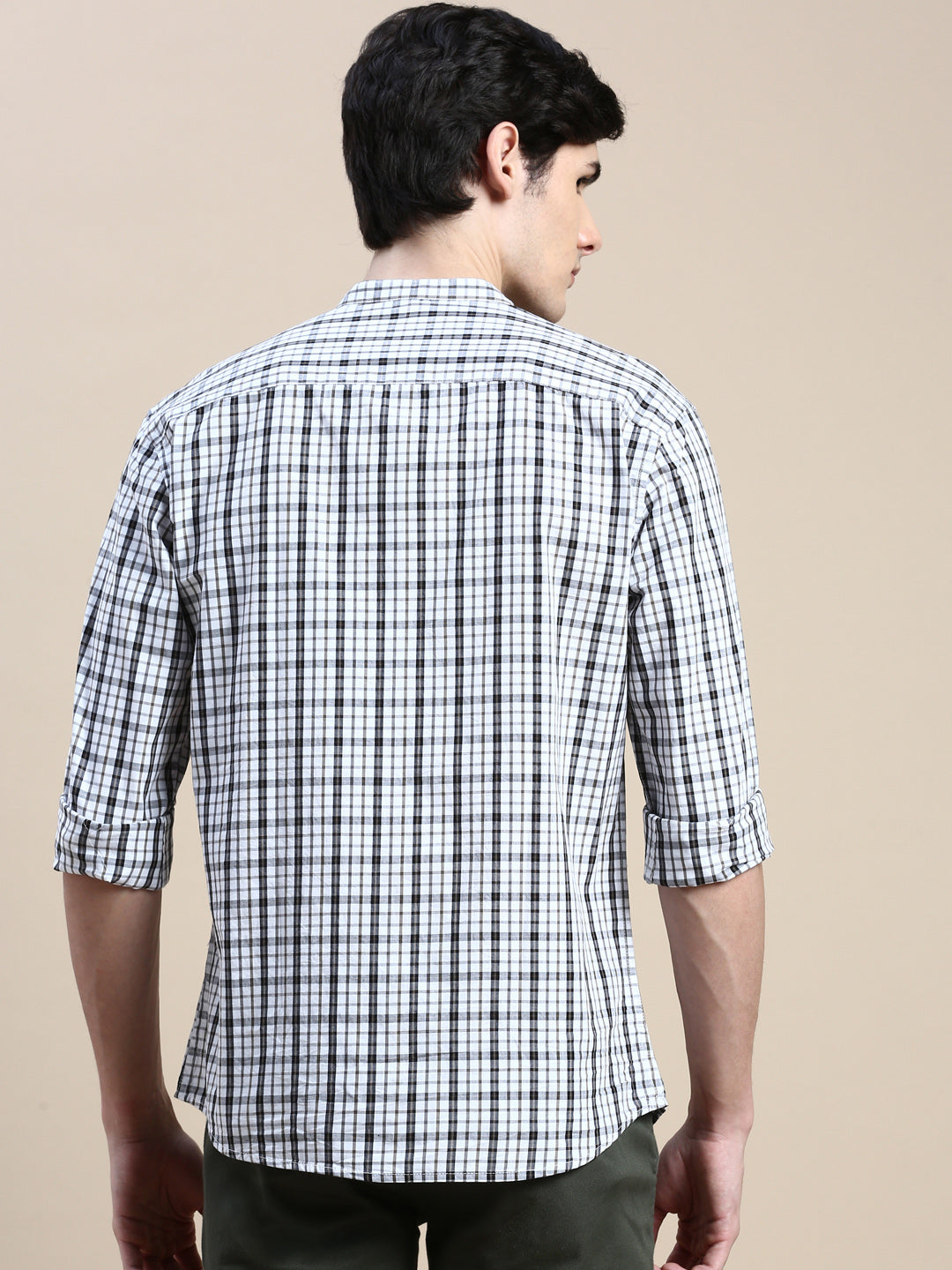 Men White Checked Casual Shirt