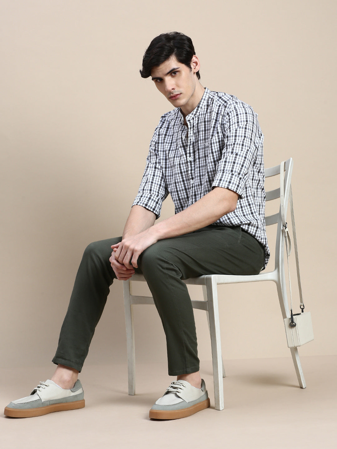 Men White Checked Casual Shirt