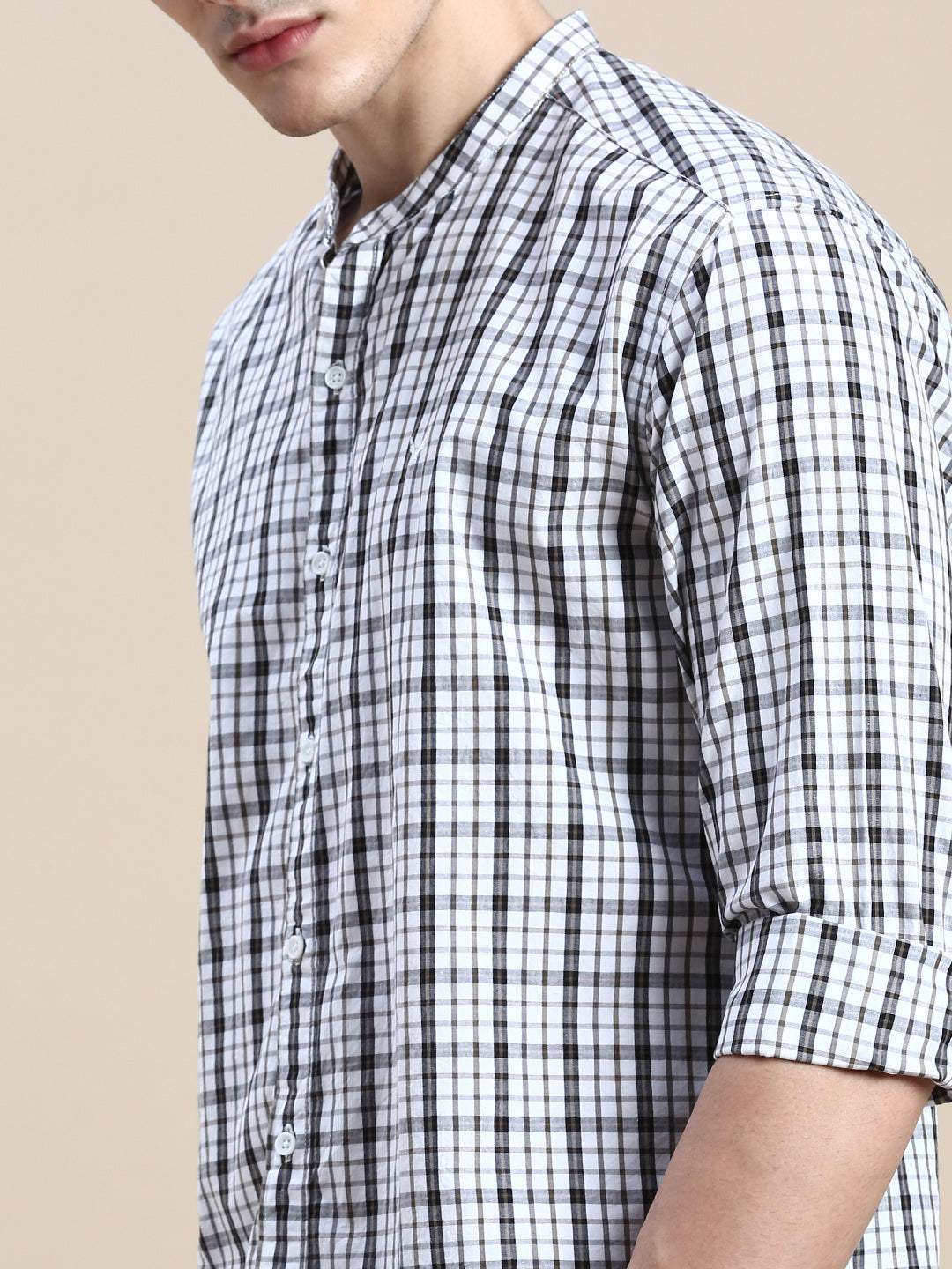 Men White Checked Casual Shirt