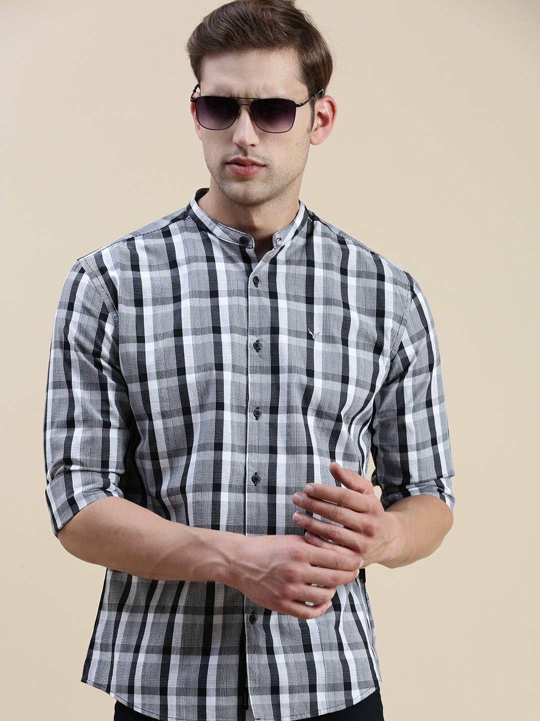 Men Grey Checked Casual Shirt