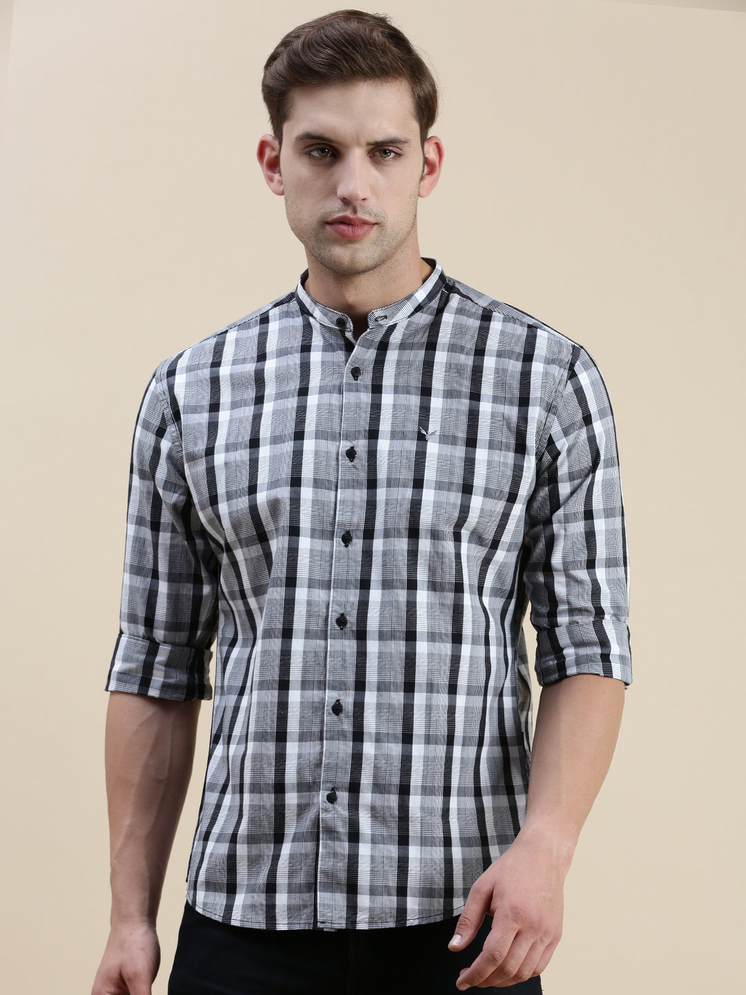 Men Grey Checked Casual Shirt