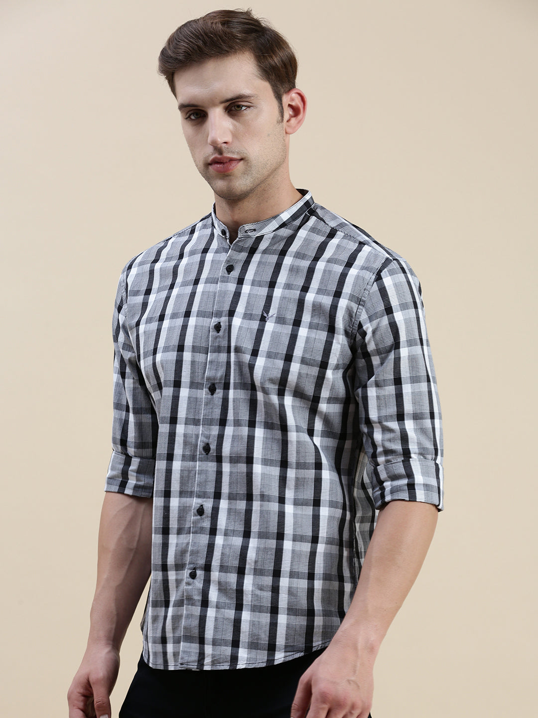 Men Grey Checked Casual Shirt