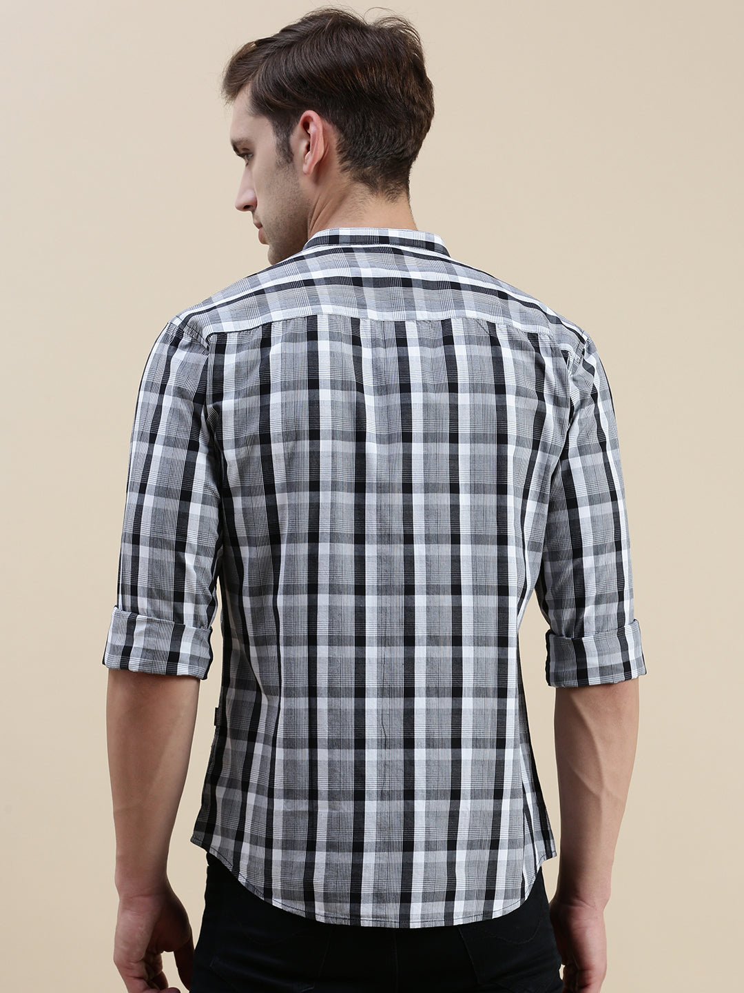 Men Grey Checked Casual Shirt