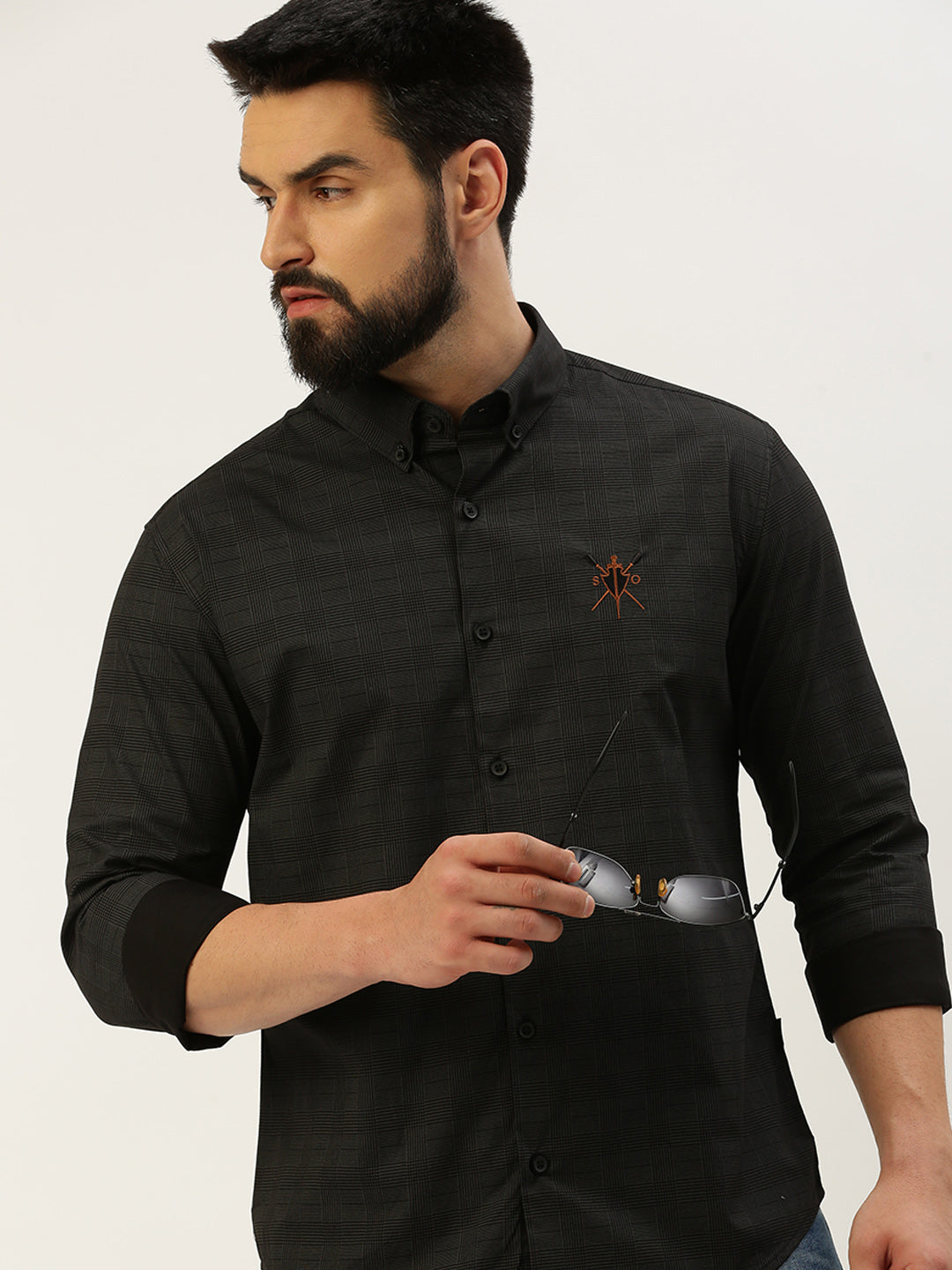 Men Black Checked Casual Shirt