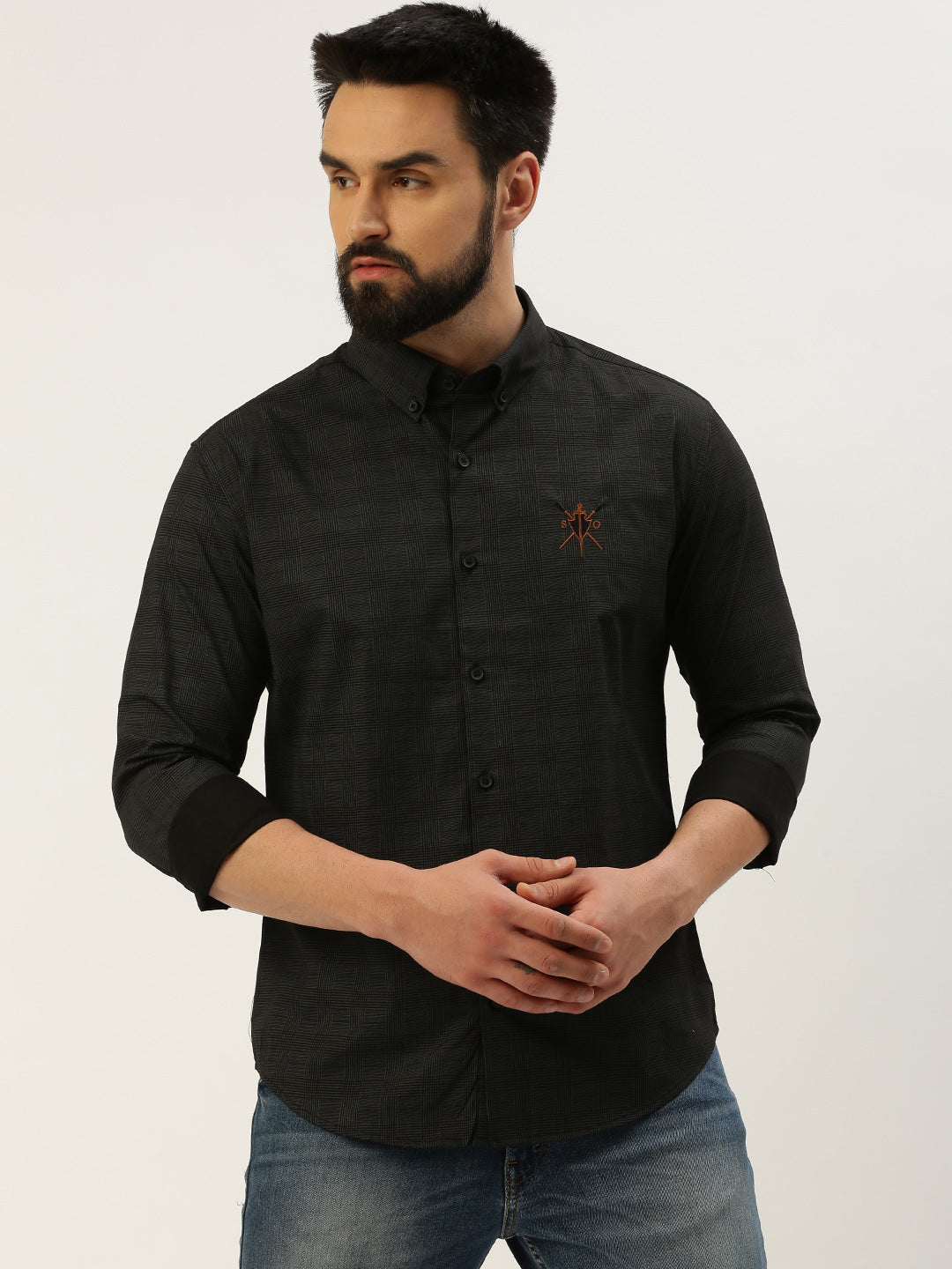 Men Black Checked Casual Shirt