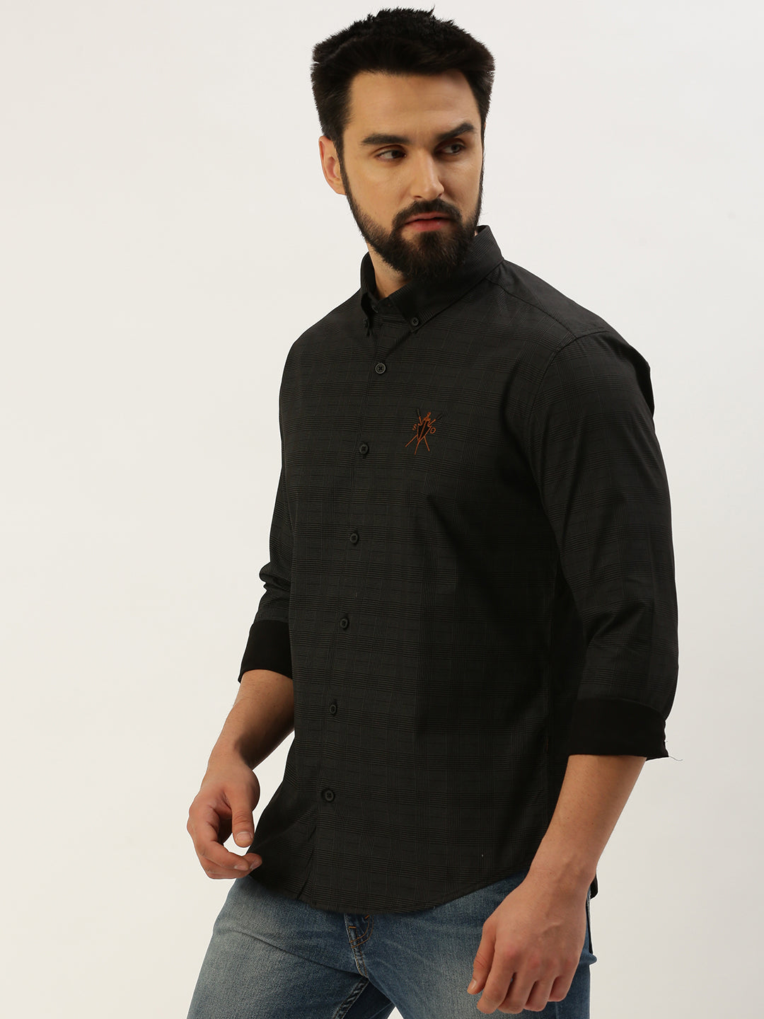 Men Black Checked Casual Shirt