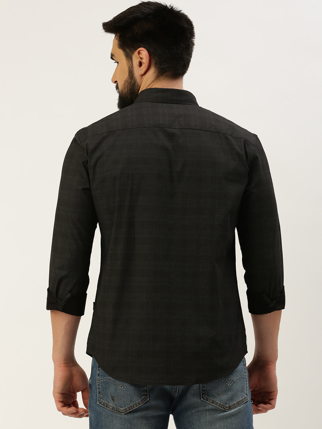 Men Black Checked Casual Shirt