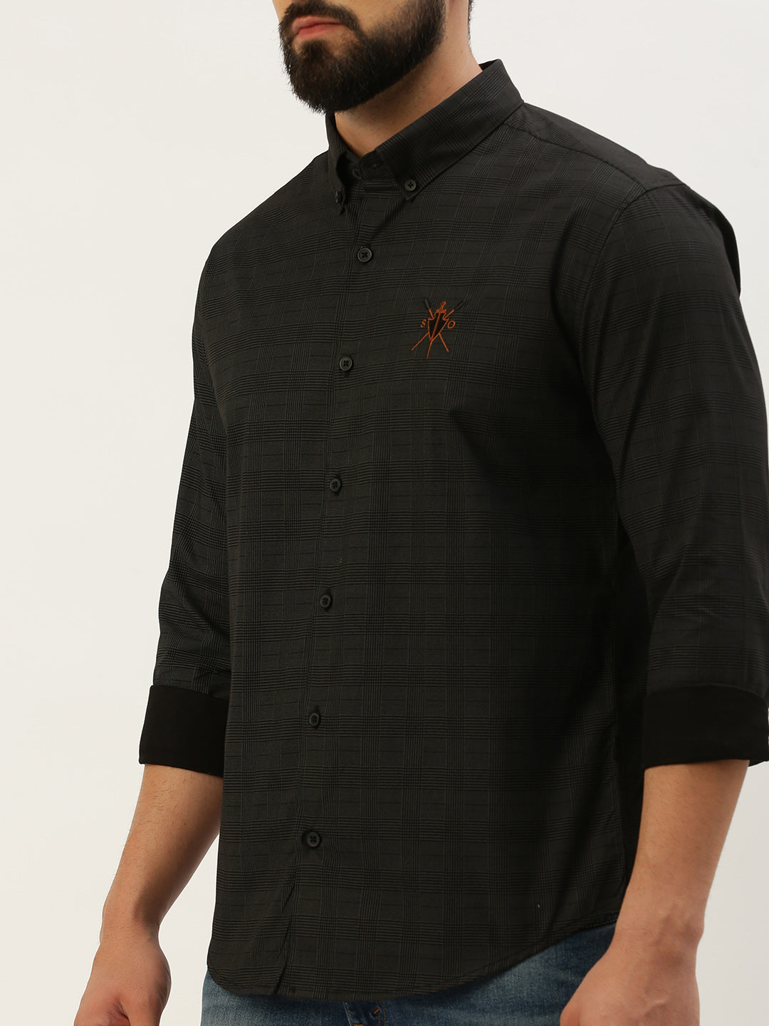 Men Black Checked Casual Shirt