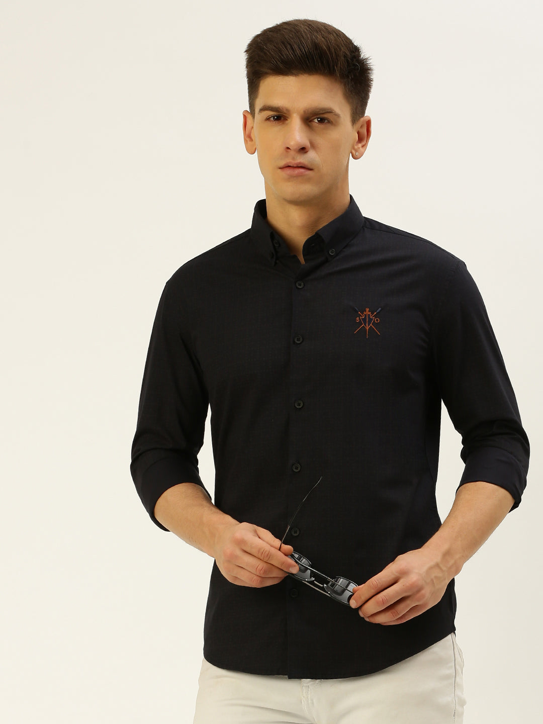 Men Navy Checked Casual Shirt