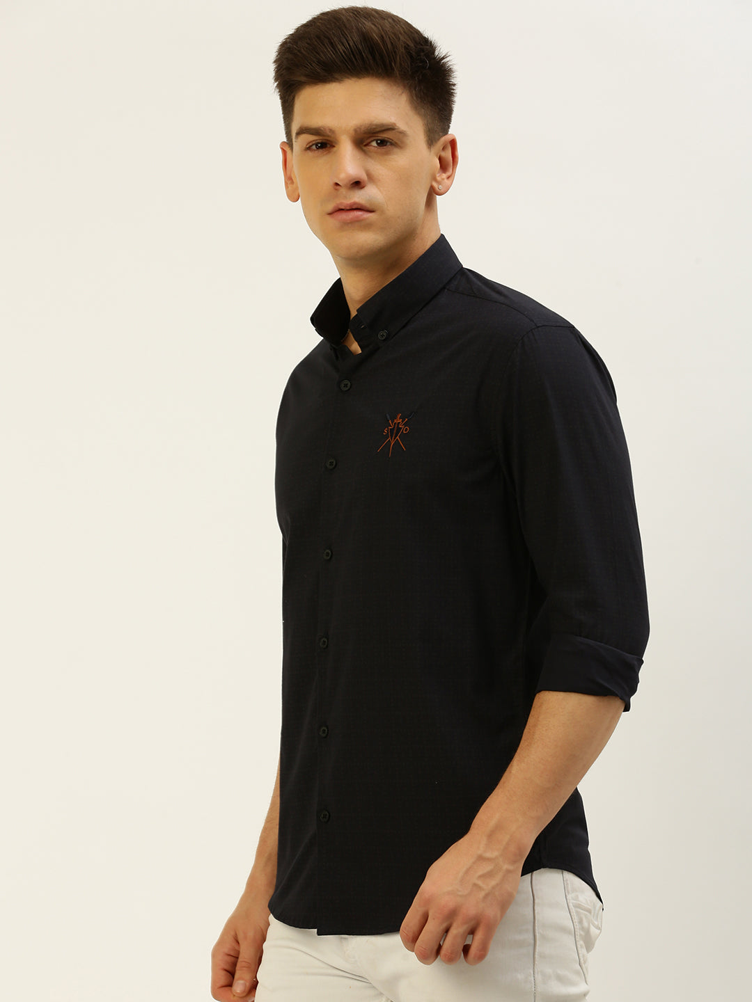 Men Navy Checked Casual Shirt