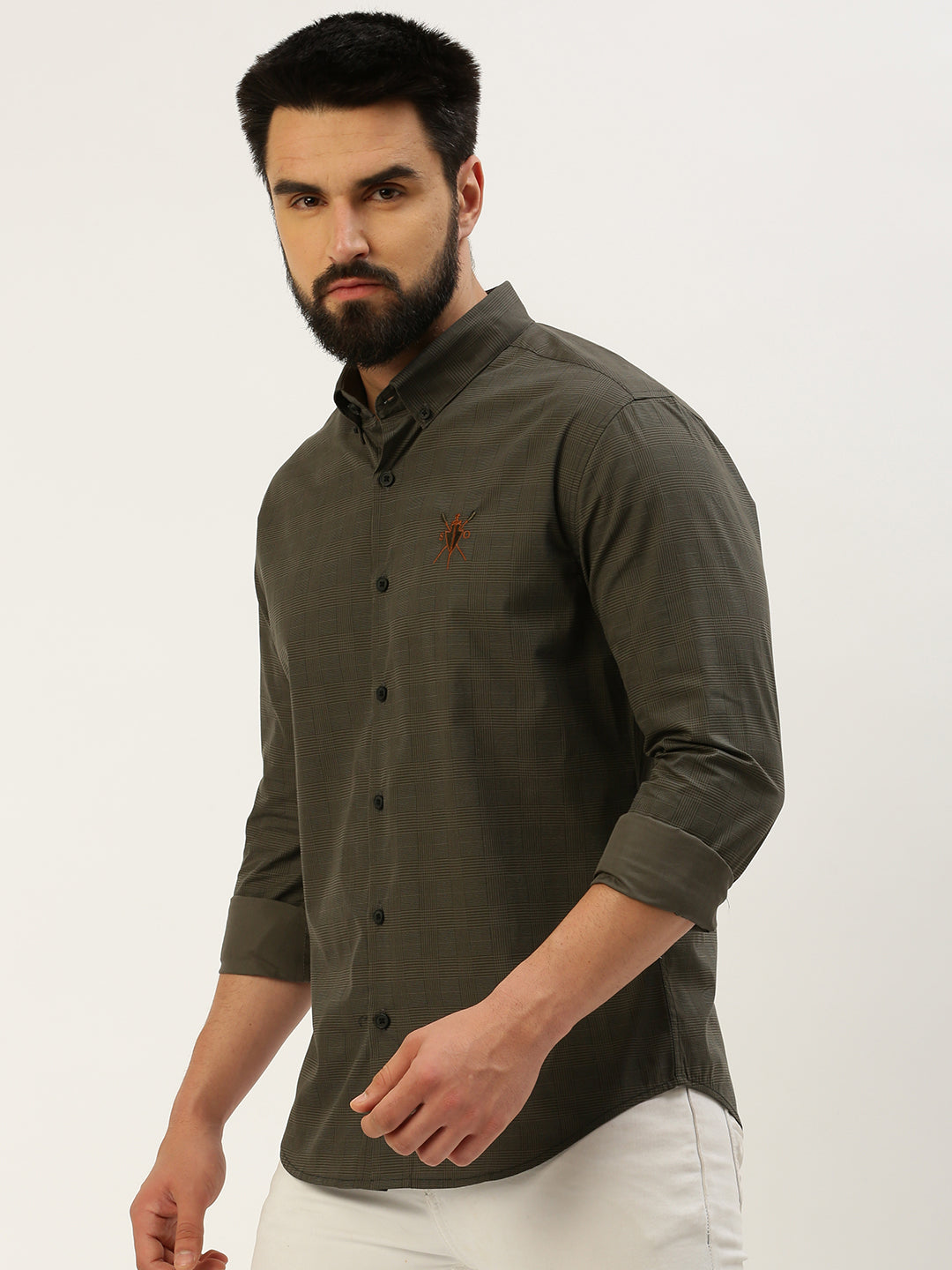 Men Grey Checked Casual Shirt