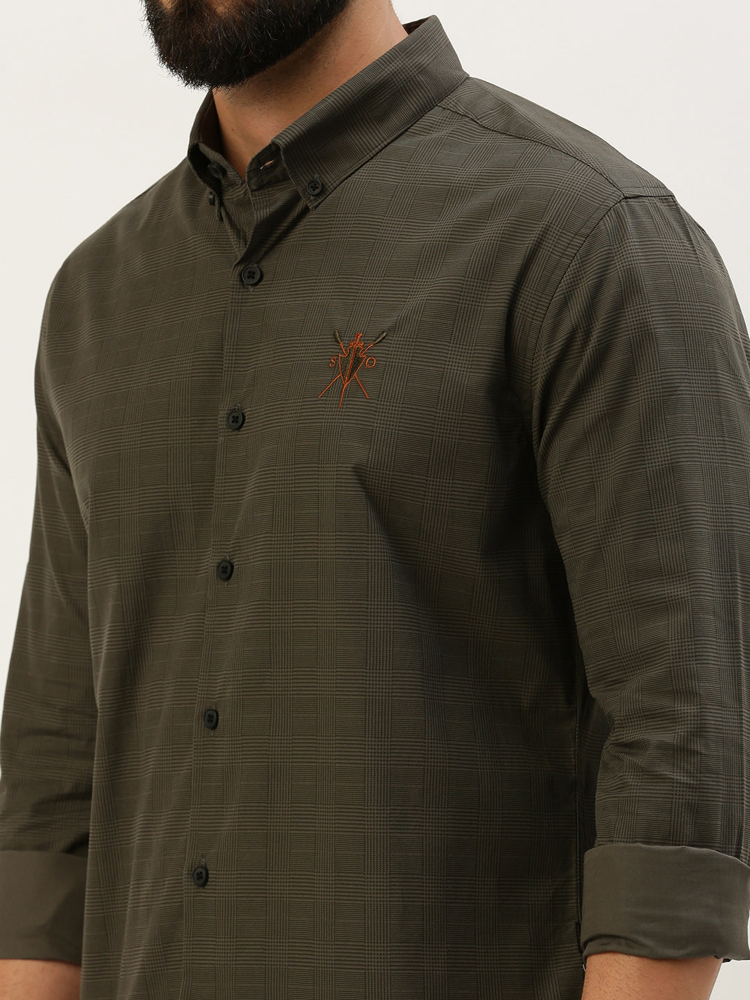 Men Grey Checked Casual Shirt