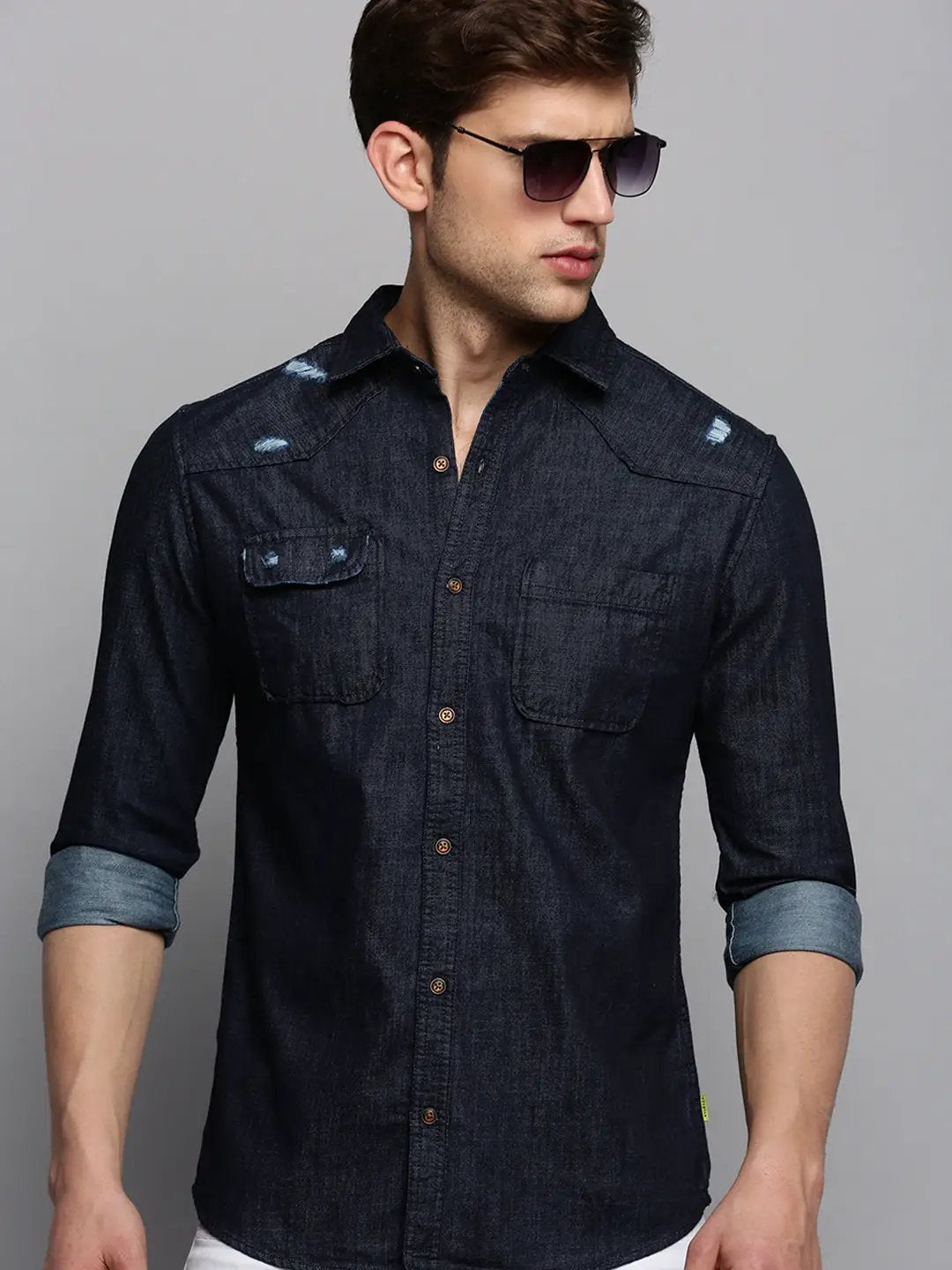 Men's Navy Solid Casual Shirt