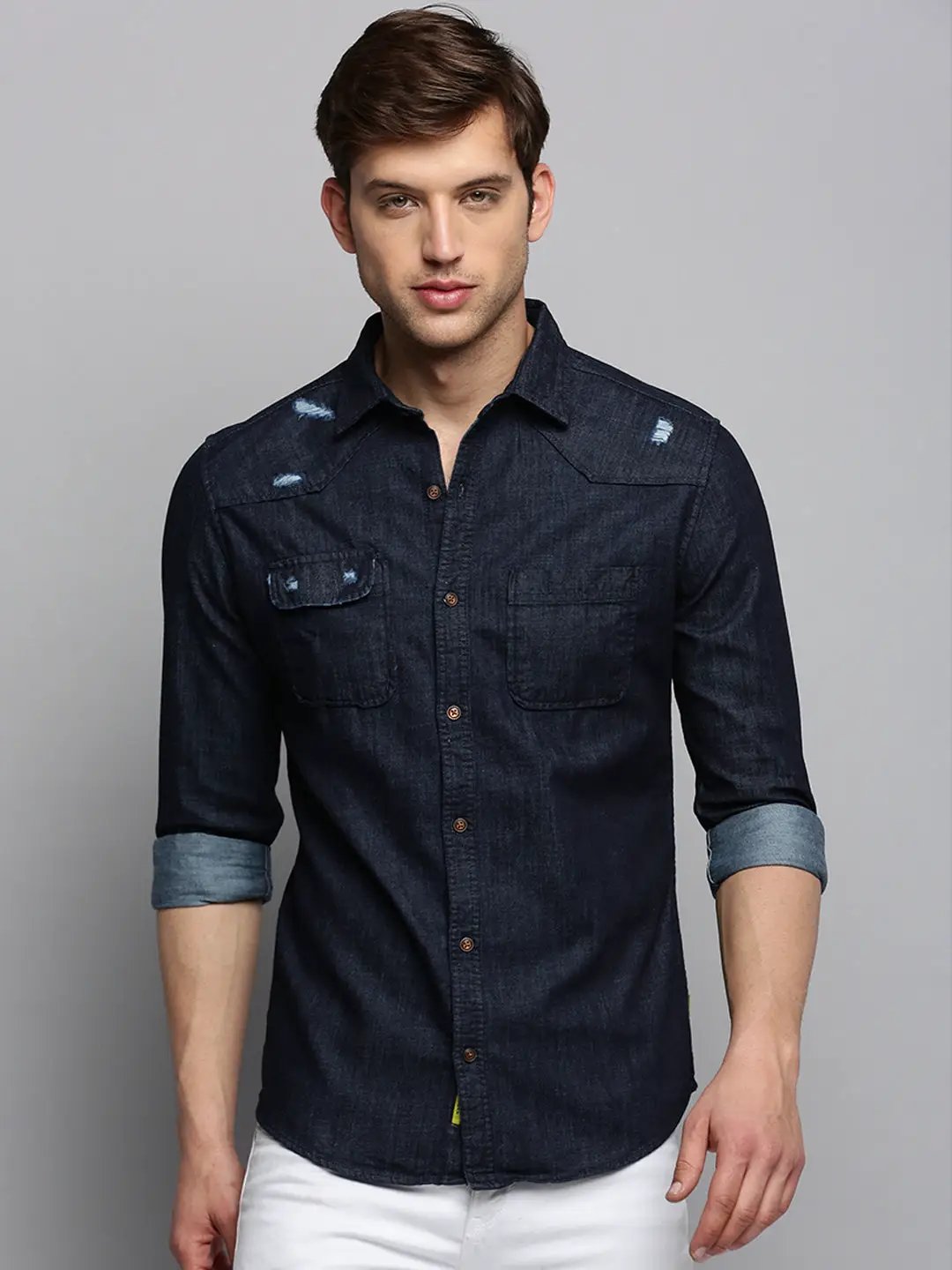 Men's Navy Solid Casual Shirt