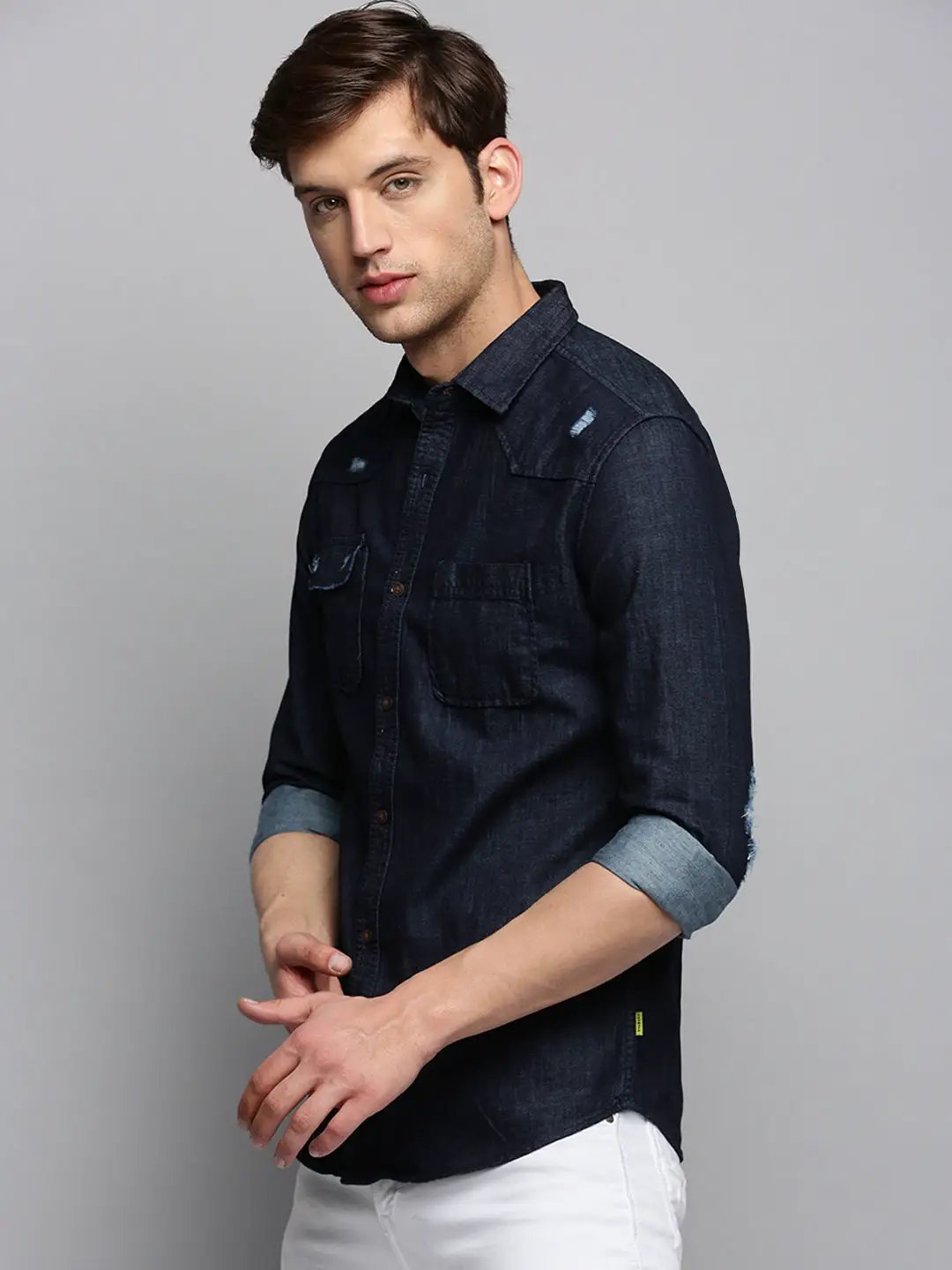Men's Navy Solid Casual Shirt
