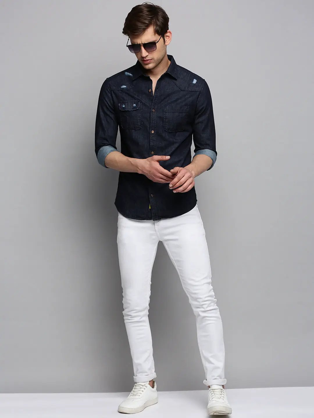 Men's Navy Solid Casual Shirt