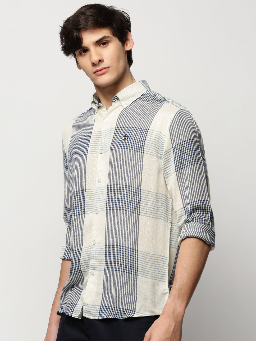 Men's White Checked Casual Shirts