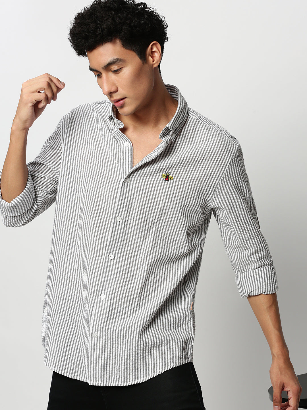 Men White Striped Casual Casual Shirts