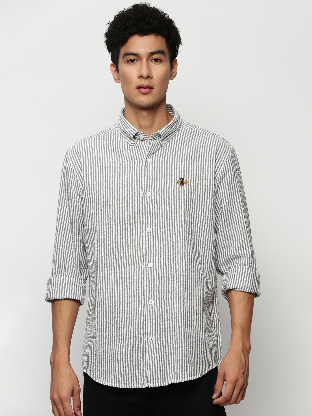 Men White Striped Casual Casual Shirts