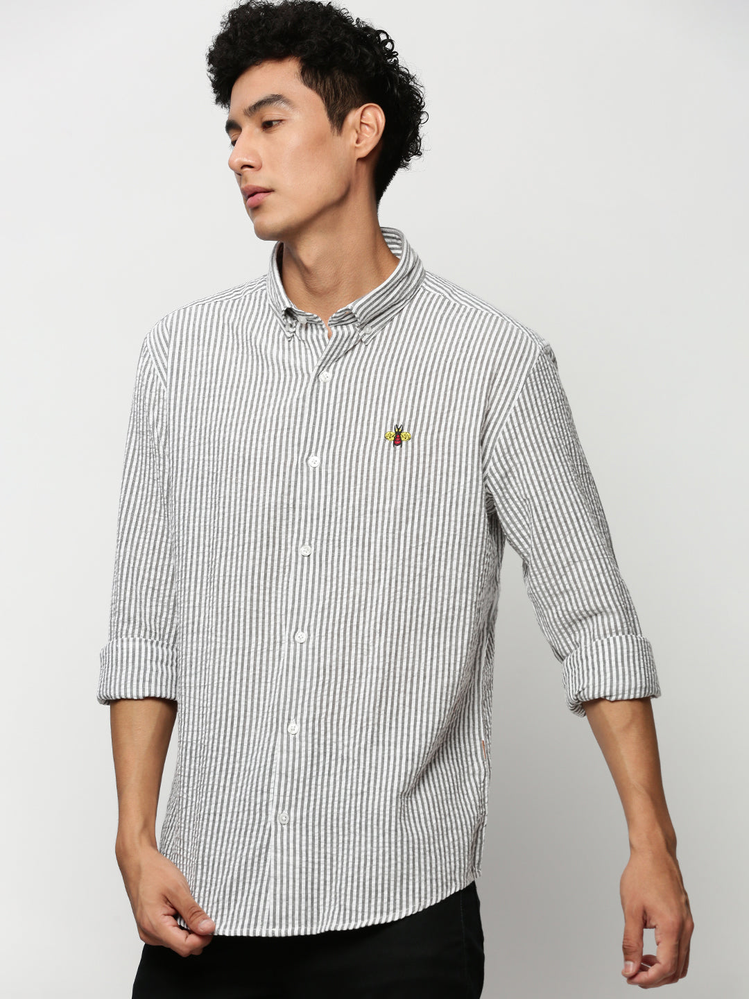 Men White Striped Casual Casual Shirts