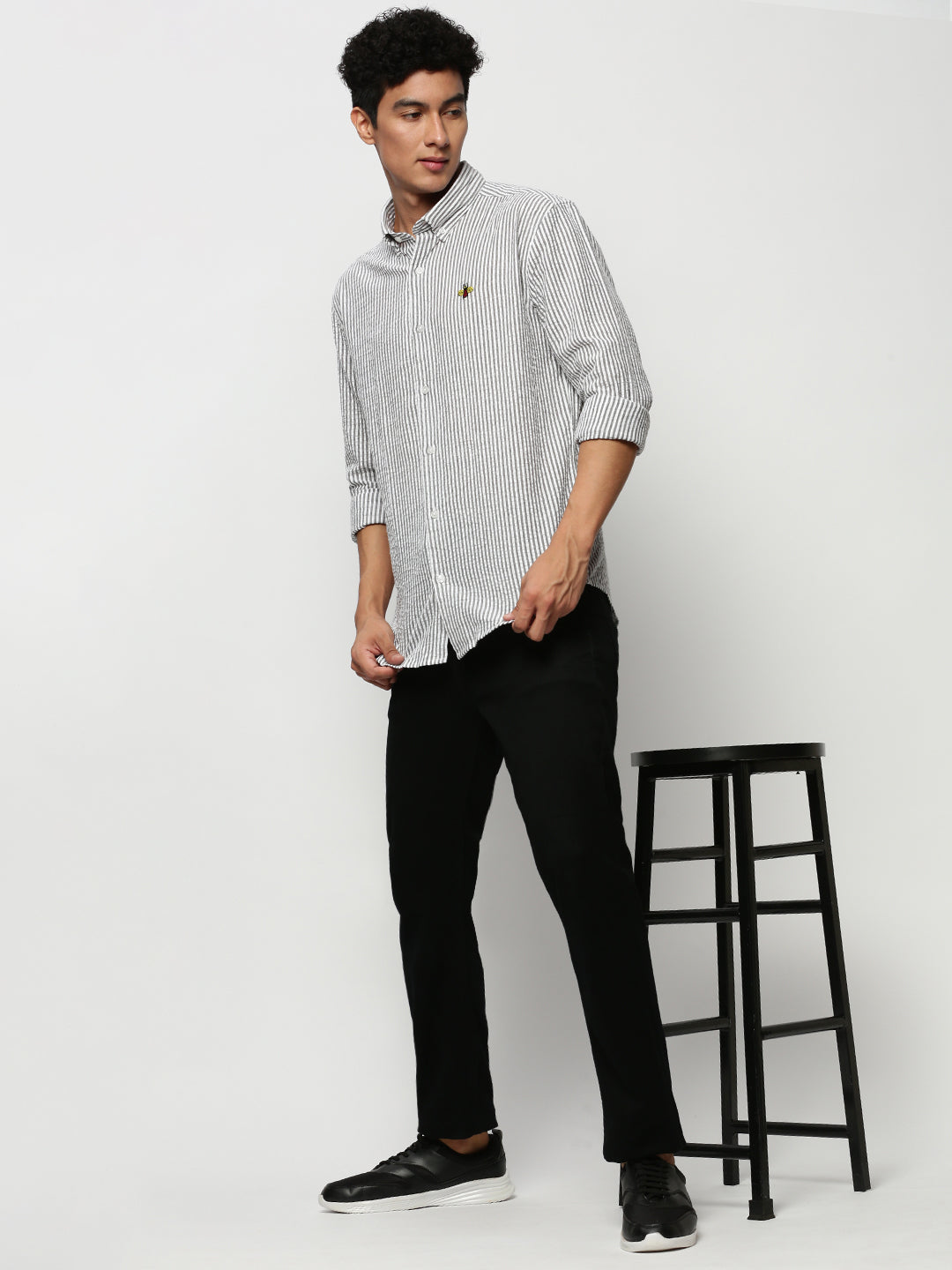 Men White Striped Casual Casual Shirts