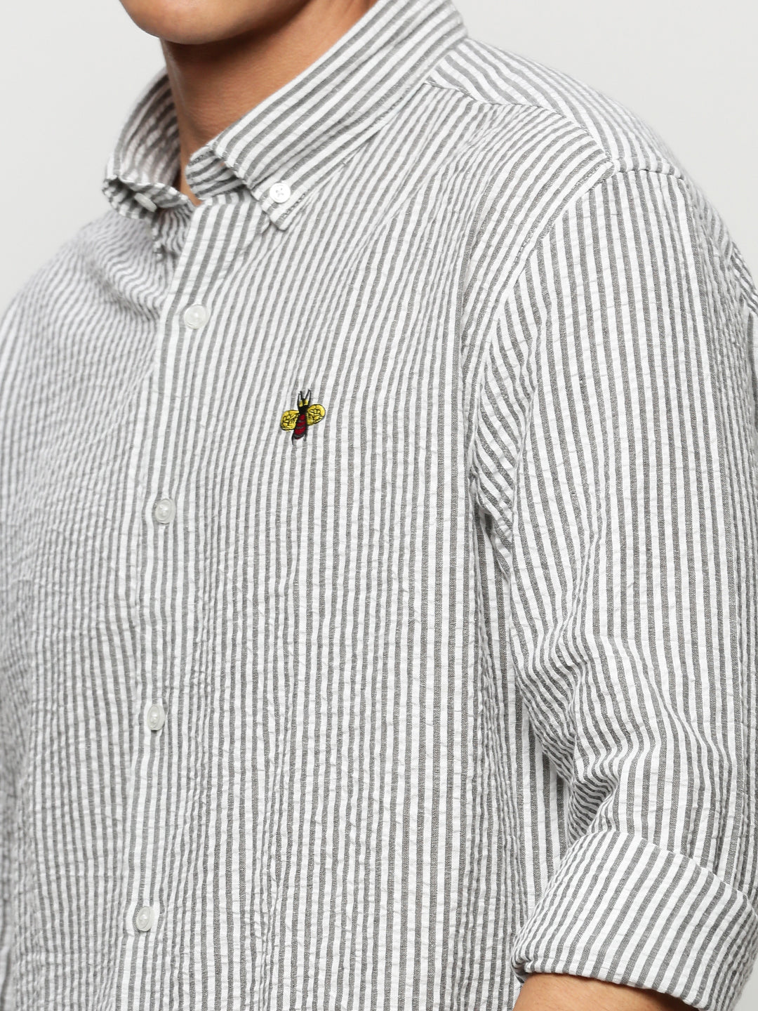 Men White Striped Casual Casual Shirts