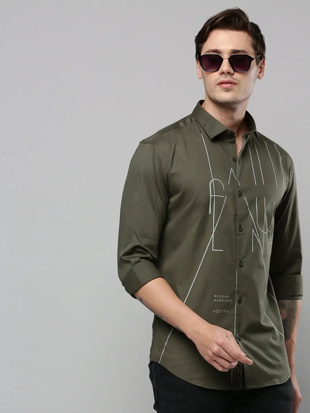 Men's Green Printed Casual Shirt