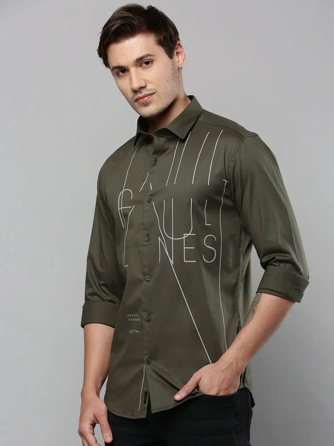 Men's Green Printed Casual Shirt